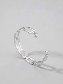 imoli 1pc Minimalist Metal Chain Double Ball Open Bangle Bracelet, Party Gift For Women - 24475-s - View 5