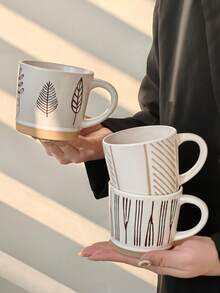 1个日式复古粗纹陶瓷咖啡杯，创意手工粗纹陶瓷杯，家用燕麦早餐杯，水杯 - 彩色 - 查看 6