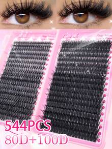 544PCS Clusters D Curl Fake Eyelashes High Capacity Suit For Thick Fluffy, Natural Look Eyes Makeup Beauty, DIY At Home Large Capacity Individual Eyelashes Book For Beginner Friendly, Starter, Makeup Artist, Soft And Long Lasting False Lashes, Diy Fox/Cat Eyes Makeup Segmented Lashes Extensions, Eyes Lashes Book Portable For Travel, Suit For Stage,Wedding,Outdoor,Daily Work, Music Party Using - D - 查看 1