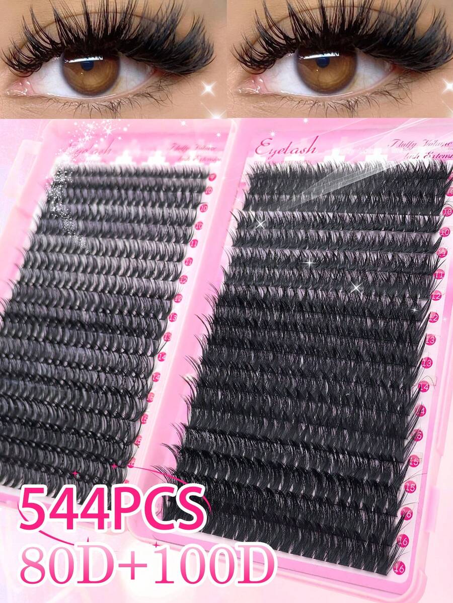 544PCS Clusters D Curl Fake Eyelashes High Capacity Suit For Thick Fluffy, Natural Look Eyes Makeup Beauty, DIY At Home Large Capacity Individual Eyelashes Book For Beginner Friendly, Starter, Makeup Artist, Soft And Long Lasting False Lashes, Diy Fox/Cat Eyes Makeup Segmented Lashes Extensions, Eyes Lashes Book Portable For Travel, Suit For Stage,Wedding,Outdoor,Daily Work, Music Party Using - D - 查看 1