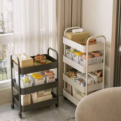 Carrito móvil de 2/3/4/5 niveles, carrito de almacenamiento multifuncional, estantería móvil, estructura de plástico resistente, fácil montaje sin herramientas, estantes de almacenamiento ahorradores de espacio, adecuado para cocina, baño, oficina, dormitorio, librería, sala de estar, organización del hogar