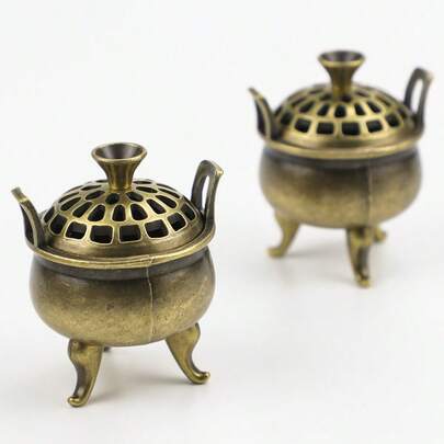 Chinese Style Tripod Incense Burner, Zinc Alloy With Incense Sticks, Suitable For Various Festivals, Home Decor Incense Burner, Auspicious And Festive, Indoor Decoration