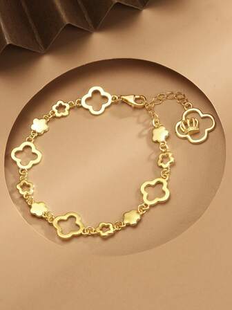 1pc S925 Sterling Silver Flower & Clover Hollow Chain Bracelet, Minimalist & Fashionable, Suitable For Daily Wear, Elegant Gift For Mother, Girlfriend