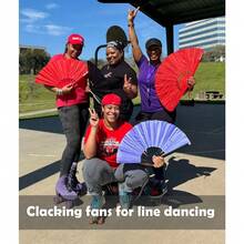 13inch Large Rave Fan Popping Fan Clacking Fans For Line Dancing,Hand Fans For Women Foldable,Boots On The Ground Fan,Portable For Outdoor,Wedding,Party,Decoration(Red+Black Ribs,1 Pack) - 紅色 - 查看 3