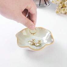 Lotus Leaf Shape Decorative Ring Tray Small Key Bowl Ceramic Trinket Tray Jewelry Dish Organizing Necklace Earrings Home Decoration For Mom Best Friend Sister Pink. - 粉紅色+淺綠色-蓮花 - 查看 4