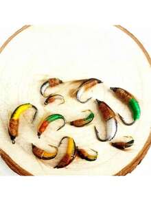 10个装优质手工黄铜/紫铜珠头石蛾拟饵，快速下沉，12-14号钩，适用于鳟鱼、鲈鱼、鲤鱼、鳊鱼等鱼类的石蛾若虫拟饵。 - 彩色 - 查看 14