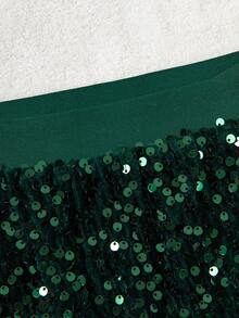 女童时尚亮片迷你裙，适合派对和聚会 (Y0847) - 墨綠色 - 查看 4