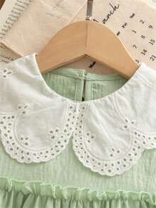 女婴甜美蕾丝领无袖优雅连衣裙，度假沙滩派对拼接无袖连衣裙 - 薄荷綠 - 查看 4