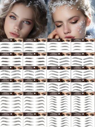 （4片/套）10款3D逼真毛发状眉毛纹身贴纸，防水眉妆临时纹身贴纸，适合不同妆容和脸型，持久自然，可用于日常妆容或眉毛整形手术