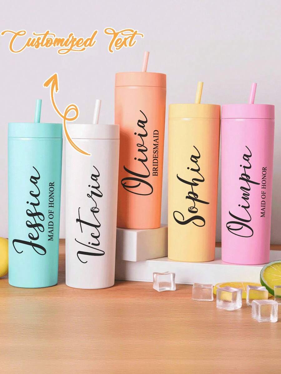 Quà tặng cho phù dâu, Ly giữ nhiệt có nắp và ống hút, Ly Giáng sinh, Ly thon gọn, Quà cầu hôn cho phù dâu, Quà tặng tiệc độc thân - Nhiều màu - Xem 1
