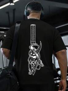 Stylish And Casual Men's Oversized T-Shirt With Samurai Yakuza Katana Streetwear Print, Premium Cotton Fabric For Comfort. - màu đen - Xem 1