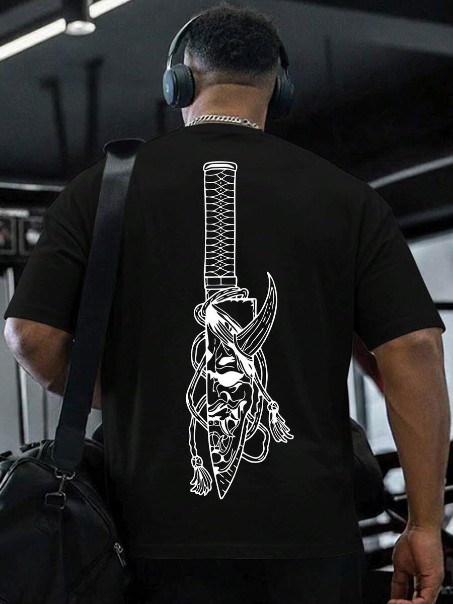 Stylish And Casual Men's Oversized T-Shirt With Samurai Yakuza Katana Streetwear Print, Premium Cotton Fabric For Comfort. - màu đen - Xem 1
