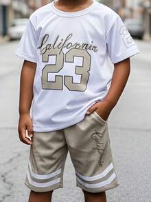 Conjunto Infantil Masculino Dry Fit Camiseta Estampada California 23 + Bermuda Esportiva Leve Confortável Roupa de Menino 2 a 14 Anos - Vermelho - Visão 8