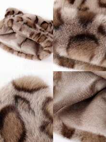 1顶女士冬季豹纹仿毛皮小熊渔夫帽，可爱甜美保暖内衬帽，百搭日常小号针织帽