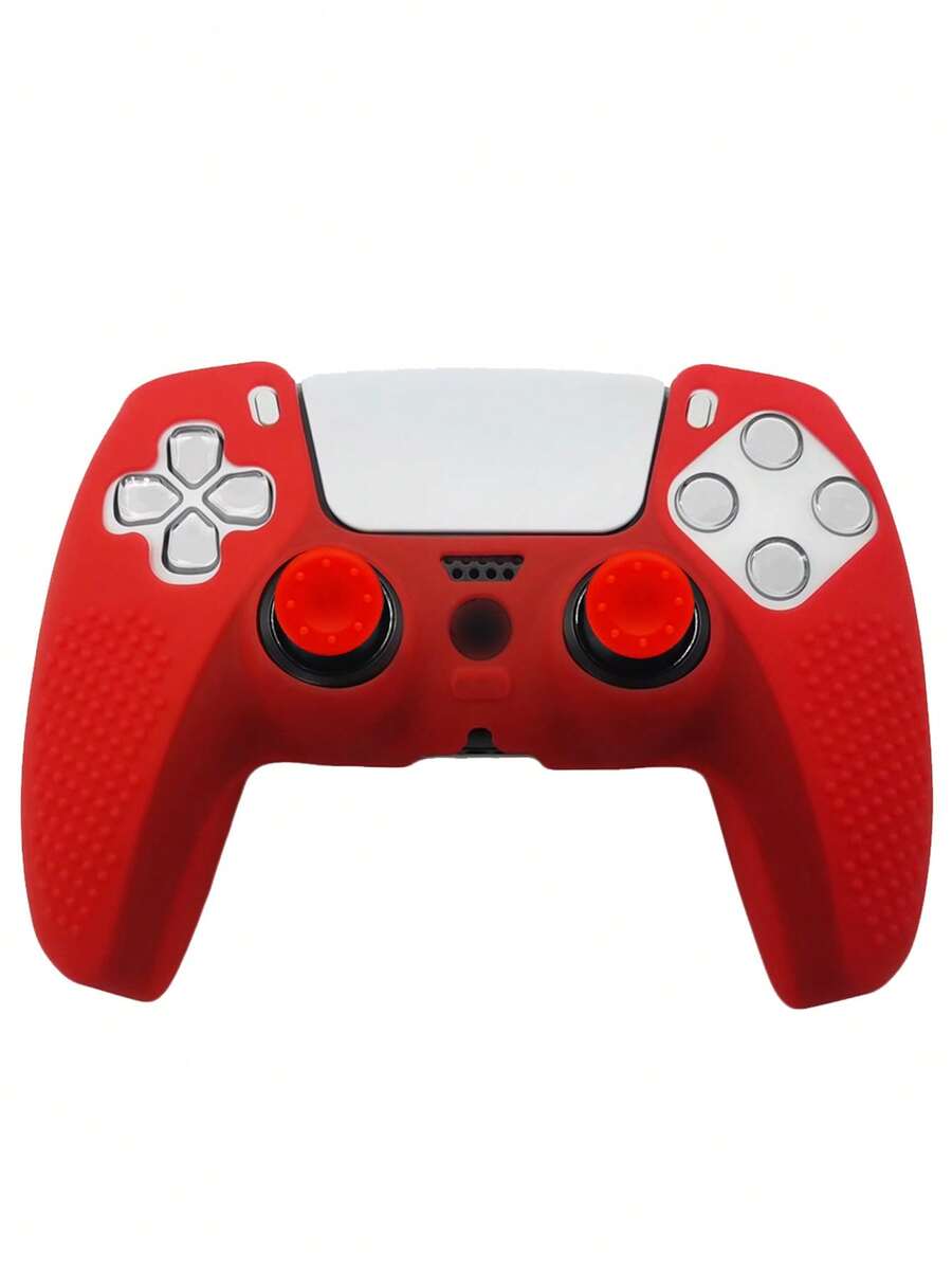 1 Bộ vỏ silicon cho tay cầm PlayStation 5 + 2 nắp silicon cho cần điều khiển, chống trượt, chống mồ hôi, chống sốc, chống bụi, chống trầy xước, nâng cao trải nghiệm chơi game - Đỏ 1 - Xem 1