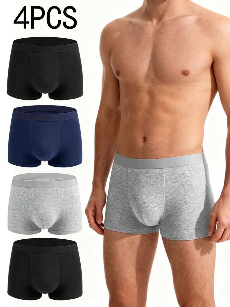 4条装男士透气100%纯棉三角裤，舒适柔软的纯棉平角内裤，万圣节、圣诞节、平安夜送给男友的理想礼物
