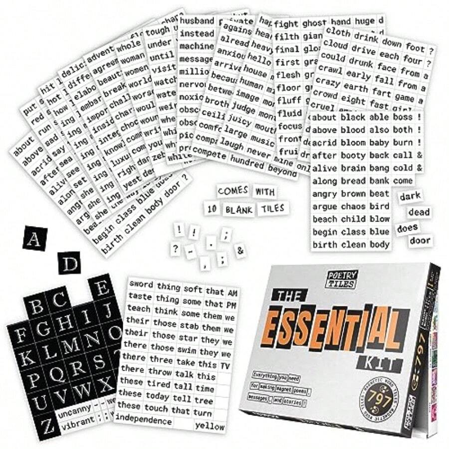 HAWTThe Essential Kit Of Word Magnets - Everything Needed For Fun Fridge Poetry - 797 Magnetic Words Compatible With Most Other Kits - Experience The Fun Of Creative Word Play And Self Expression - White - View 1