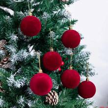 12pcs Handmade Flocked Christmas Ball Ornaments, Valentine's Day Burgundy Flocked Christmas Baubles, Christmas Tree Decorations, Flocked Plastic Balls, Christmas Hanging Decorations, Holiday Party Flocked Christmas Ornaments, Handcrafted Flocked Balls, Christmas Tree Decor, Flocked Christmas Tree Balls - Burgundy - View 2
