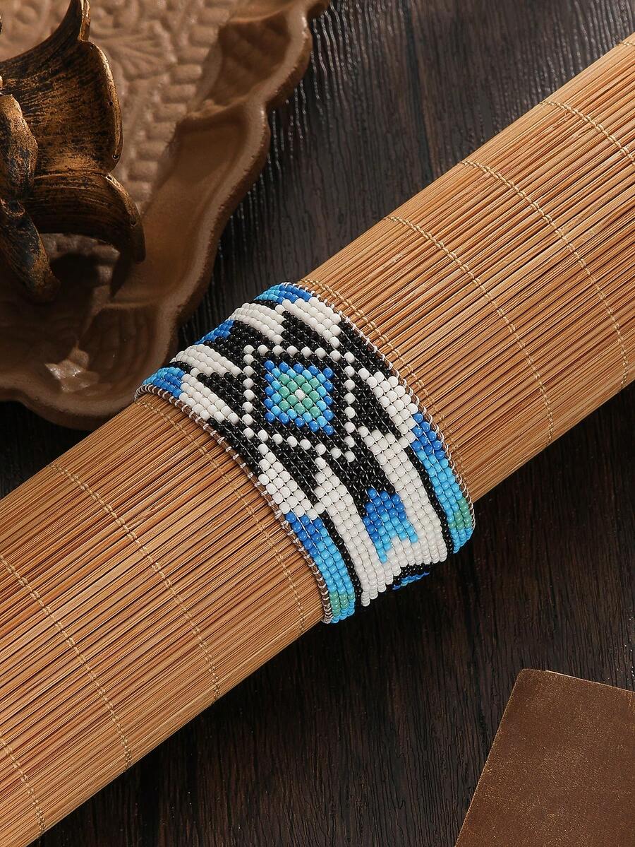 Handmade Local Original Beaded Woven Bracelet, Bohemian Style Bracelet, Retro Blue Series 19-Strand Beaded Woven Bracelet, Women's Fashion Bracelet, Personalized Bracelet, Exaggerated Bracelet, Suitable For Daily, Vacation, Party, All-Season Versatile, Great Gift For Thanksgiving, Valentine's Day, Mother's Day, Holidays