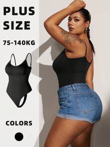 1 件女士加大码无缝提臀紧身衣，塑身衣收腹丁字裤，夏季 - 黑色 - 查看 8