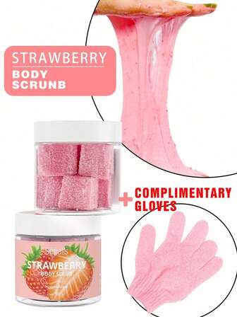 Sefralls 150克草莓去角质身体磨砂膏，专为女性设计 - 保湿身体磨砂膏，适用于粗糙肌肤、污垢和死皮，适合女性使用（附赠手套）