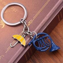 1pc Keychain Pendant Blue French Horn With Yellow Umbrella Pendant Keychain Cute Metal Key Chain Ring Bag Backpack Charm Car Key Pendant Friends Gift - Màu xanh lam - Xem 5