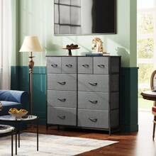 Dresser For Bedroom With 10 Drawers, Wide Fabric Dresser For Storage And Organization, Chest Of Drawers For Living Room, Hallway, Closet, Rustic Brown Wood Grain Print - 深灰色 - 查看 2