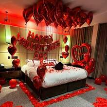 Valentine's Day Balloon Set, I LOVE YOU Red, Anniversary Decoration Balloon Set, Happy Anniversary Banner, Red Latex Balloons, Red Foil Standing Heart Balloons, Suitable For Valentine's Day Decoration, Anniversary Wedding Proposal Party Birthday Gathering New Year Indoor Decoration - 彩色 - 查看 4