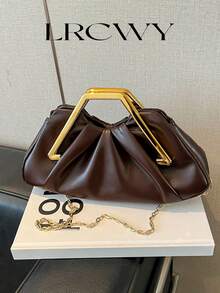 Túi Tote Nữ, Túi Xếp Ly, Túi Mây, Quý Cô Thanh Lịch, Dây Kim Loại Sang Trọng Tinh Tế, Thời Trang Cao Cấp, Thích Hợp Đi Mua Sắm, Hẹn Hò, Tiệc Tùng, Màu Cà Phê - Cà phê - Xem 3