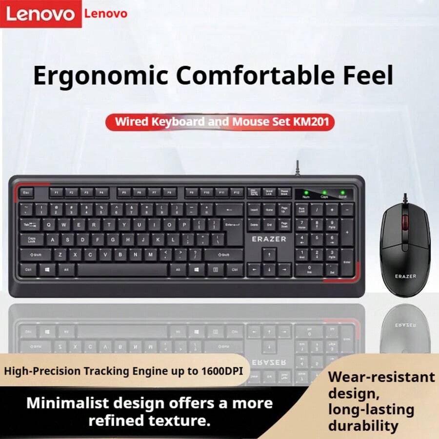 Lenovo KM201 Wired Keyboard And Mouse Combo, Suitable For Laptops, Desktops And Office Use