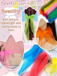 5条尼龙感官玩具围巾，色彩缤纷的糖果色舞蹈方巾套装，适合日常玩耍、舞蹈和杂耍，是圣诞节、新年和万圣节等节日活动的百搭礼物 - 彩色 - 查看 3