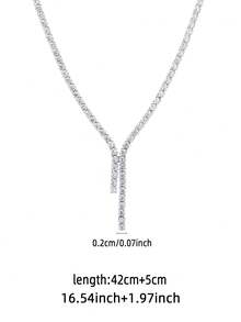 1 Peça Elegante Colar de Corrente de Tênis de Estilo Boêmio em Prata Esterlina 925 com Zircônia Cúbica, Acessório de Moda Hipoalergênico para Mulheres, Colar Banhado a Ouro para Festa e Casamento, Joia de Colar de Tênis para Noiva, Adequado para Noivado e Casamento, Peso Líquido: 6,55g/0,23oz - Prata - Visão 4