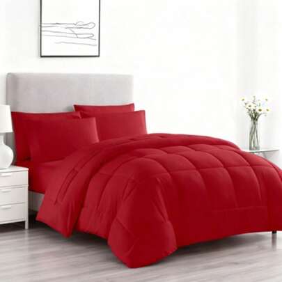 Luxury Red 5-Piece Bed In A Bag Down Alternative Comforter Set, Twin XL