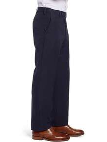 Men's Cozy Expandable Waist Dress Pants| Stretch Weave Work-To-Weekend Pants - Navy Blue - View 2
