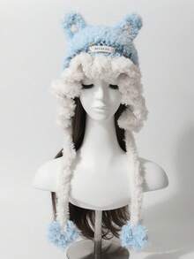 1 件手工针织可爱猫耳水母女帽，秋冬新款朋克甜美 Y2K 柔软针织帽，时尚百搭