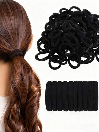 50pcs/100pcs/150pcs Black & Colorful High Elastic Hair Ties, Minimalist Seamless Rubber Bands, Suitable For Ponytails, Solid Color Stretchy Hair Bands, Comfortable & Durable, Essential For Home & Travel, Christmas Gift, Christmas Stocking Stuffers