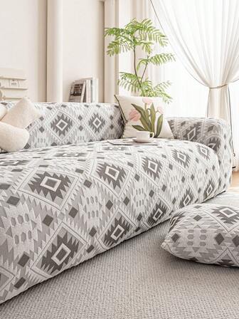 1pc Plush Stretch Full Coverage Sofa Slipcover, Comes With 1 Matching Throw Pillow Cover, Fits 1-2-3-4 Seater Sofa Armrest Backrest All-In-One Couch Cover, Dirt/Pet Proof, Dust Cover