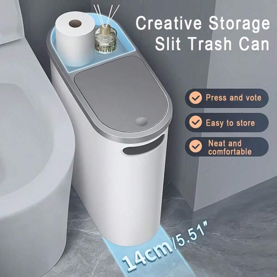 Bathroom Trash Can, Home Creative Open Trash Can With Lid, Lidded Push Down Bathroom Trash Can With Built-In Handle, Easy To Clean, Rust Proof, Space Saving Design, Essential Cleaning Supplies For Home, Easy To Use Clean Home Bathroom Decoration Bathroom Storage, - Một - Xem 1