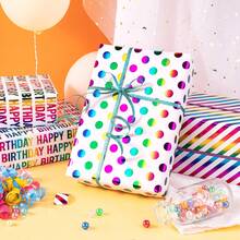 Birthday Gift Wrapping Paper, Iridescent Birthday Gift Wrapping Paper, Printed With Polka Dot And Stripe Patterns - 17 Inches X 9.84 Feet Per Roll - Multicolor - View 4