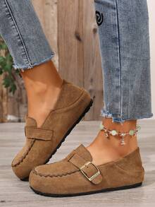 New Women's Versatile Platform Sneakers, Round Toe Casual Sports Shoes, Color Block Soft Sole Breathable Athletic Mules - Khaki - View 4