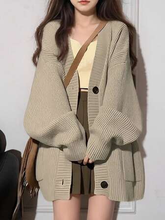 Alicedudu Women Casual Solid Color Button Down Batwing Cardigan, Spring/Autumn,Three Quarter Sleeve Tops