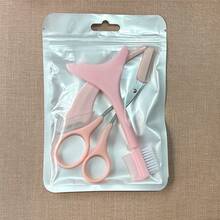 3 peças/Conjunto Lâmina de Sobrancelha em Formato de Lua Crescente, Tesoura de Sobrancelha, com Pente e Protetor de Sobrancelha, Aparador de Sobrancelha Dobrável, Para Iniciantes - Multicolorido - Visão 6