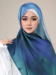 1 Stück Damen Boho Aquarell Satin Muster Kopftuch, Sonnenschutz Kopfbedeckung, elegantes vielseitiges Tuch Schal geeignet für den täglichen Gebrauch, Strand, Urlaub - Blau Grün - Übersicht 10