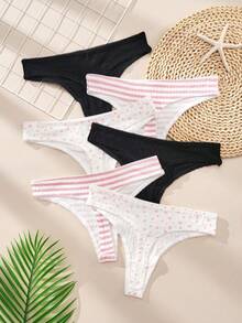 6pcs Women's Casual Daily Commute Low-Waist Cotton Panties, Cute Bowknot Cotton Thong - Multicolor - View 2