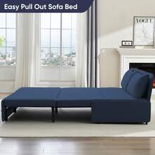 Puremind Modern Queen Size Loveseat Sofa Bed, 2 In 1 Convertible Linen Fabric 2-Seater Sleeper Sofa Couch With Cushions - 藏蓝色 - 查看 8