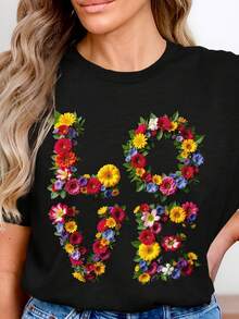Camiseta con estampado floral LOVE, sudadera Flower Power, sudadera botánica con capucha, camisa con estampado floral colorido, sudadera con capucha Floral Love para regalo - Negro 3 - Ver 1