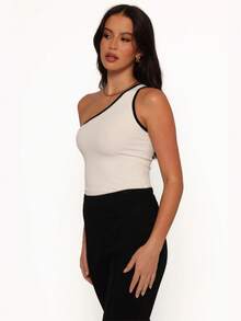 Tank Top Mule Manca One Shoulder One Shoulder No Manca Ribbed BLACK WHITE Basic Bicolor Feminine Foreign Fashion RIBBED RIBANA OLD MONEY TAILORING BASIC ELEGANT - 白色雙色 - 查看 4