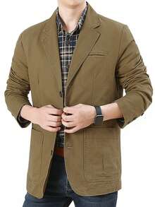 1pc Men's Casual Cotton Washed Blazer Jacket, Formal 3-Button Lapel Coat, Suitable For Spring/Autumn Business, Party, Pair With Jeans, Great Gift For Husband Or Father