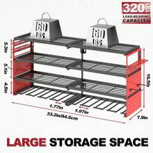 Power Tool Organizer Wall Mount,4 Layer Cordless Tool Storage Rack,Heavy Duty Metal Power Tool Shelf Battery Storage Loads 320lbs With 8 Drill Holder,Utility Racks For Garage Workshop - Red - View 2
