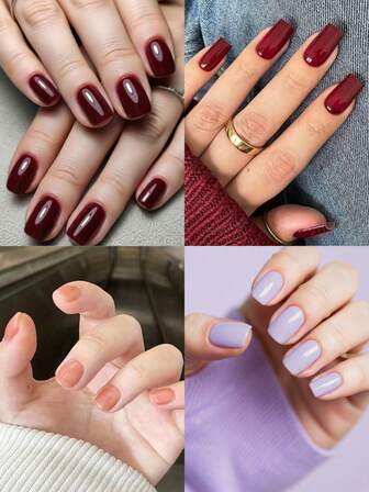 96pcs Short Square Press-Type Wearable Nails, Fashionable And Simple Solid-Color False Nails, Paired With Jelly Glue And Nail Files, Are Suitable For Women's Daily Gatherings And Festivals